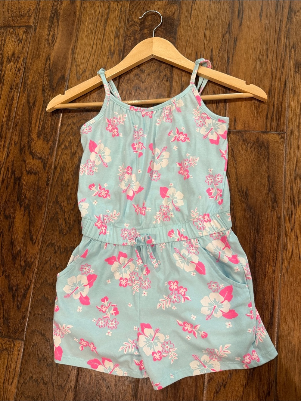 Cat & Jack Girls Floral Sleeveless Romper in Aqua and Pink
